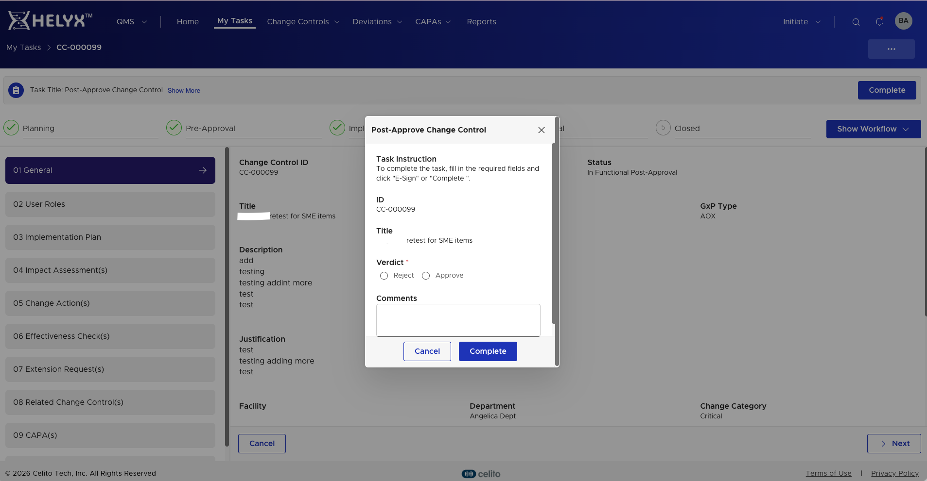 Change control review and sign-offs