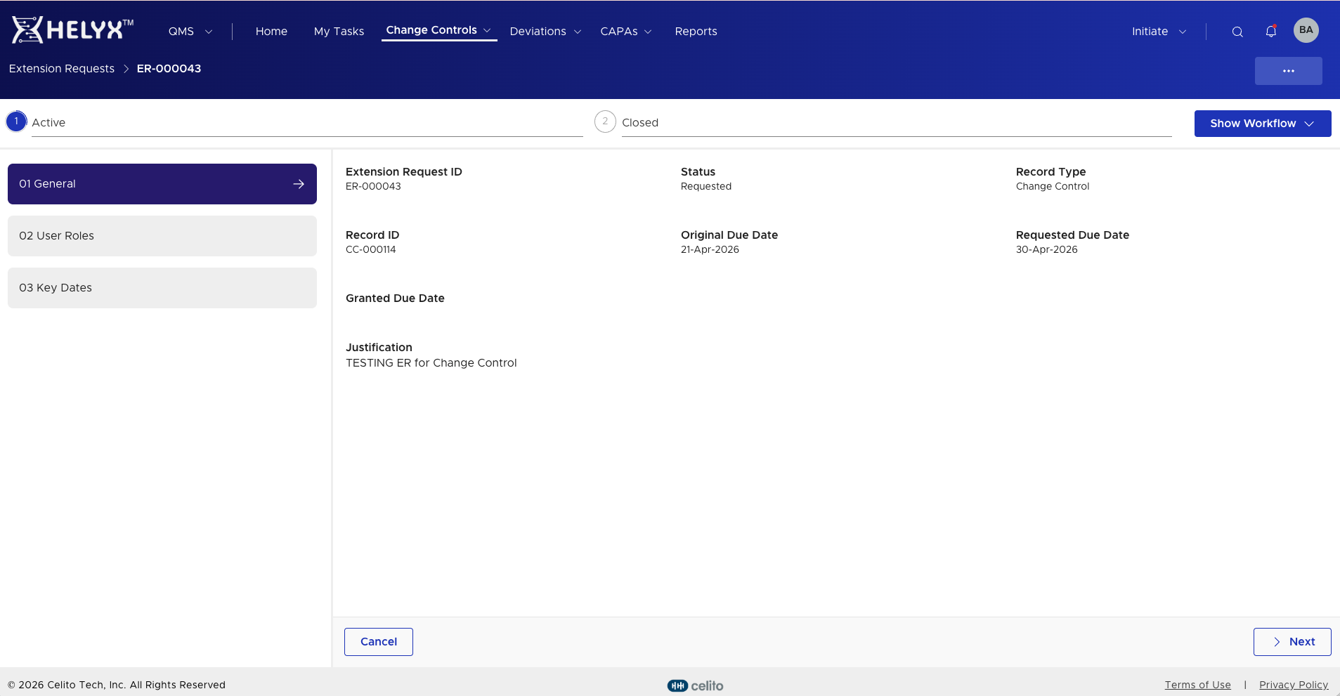 Change control timeline management