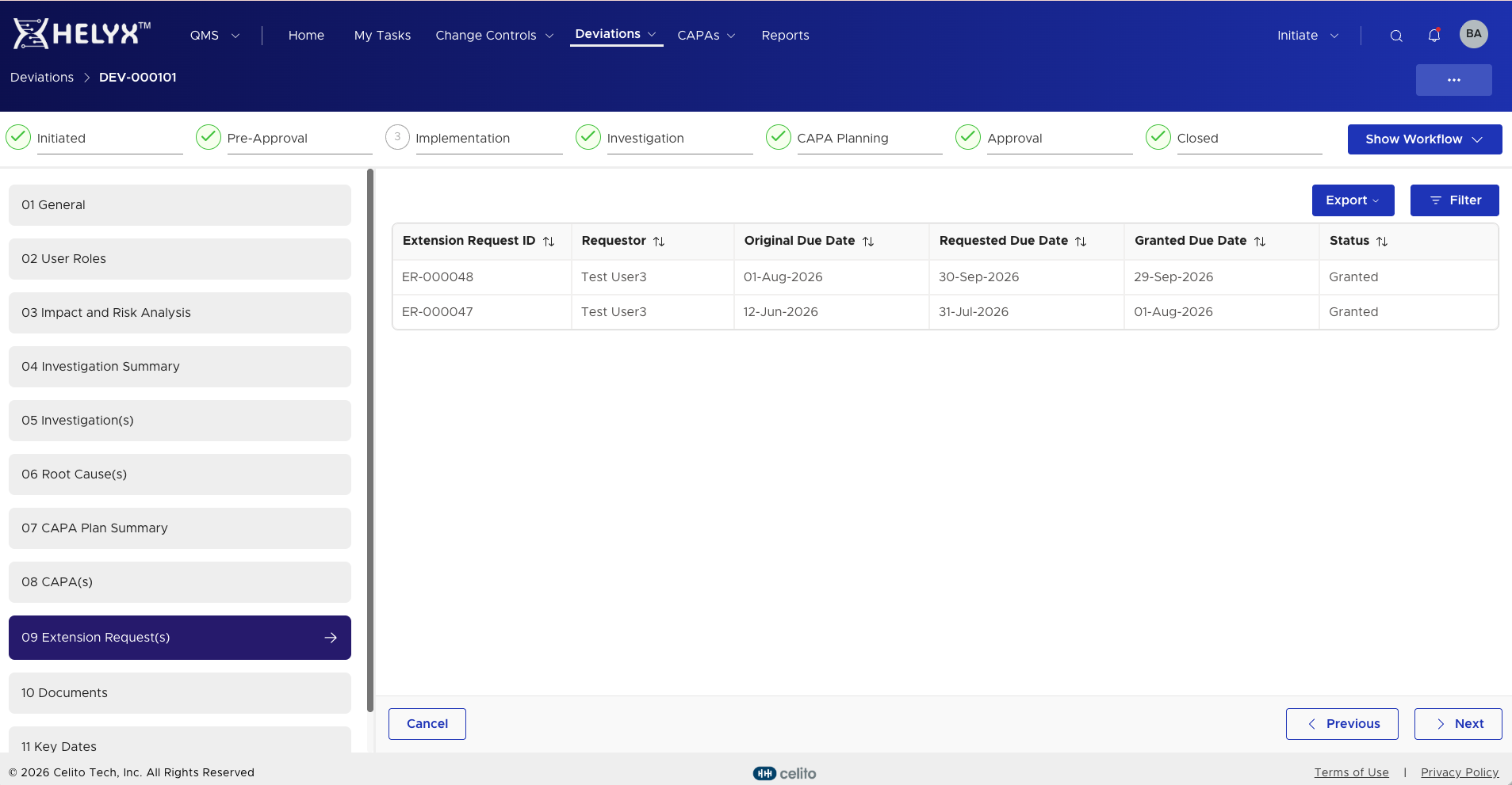 Deviation timeline management